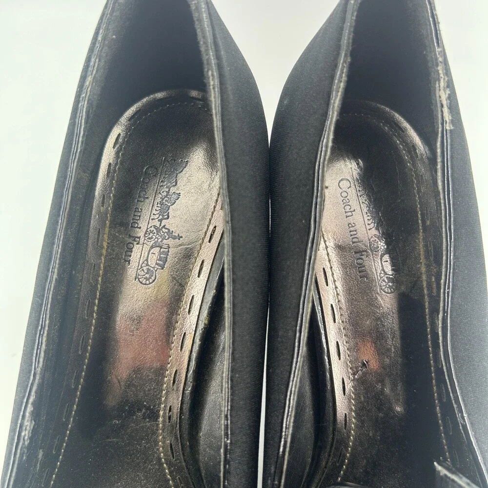 Coach And Four Shoes Womens Size 8 Black Faux Suede Block Heel Pumps Slip On